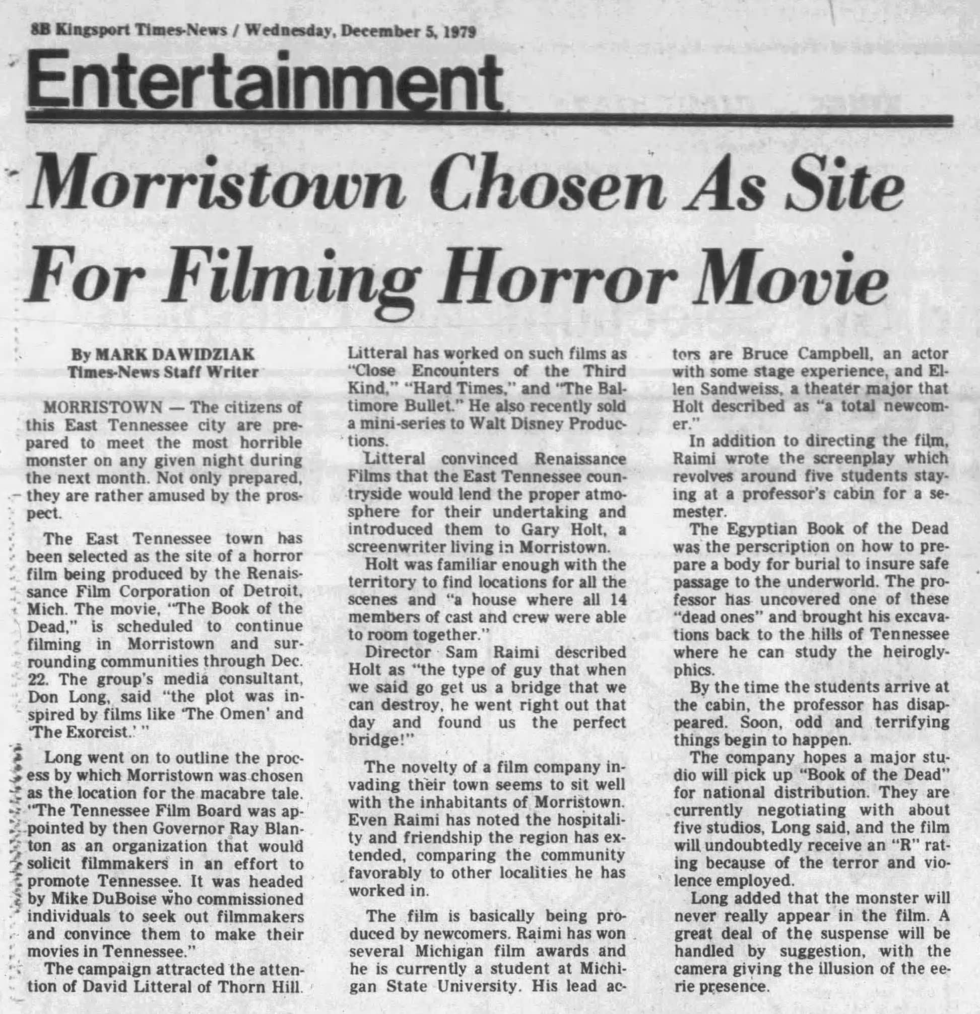 EVIL DEAD first newspaper article original