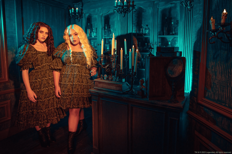 Crimson Peak Allerdale Moth Wallpaper Midi Dress in Olive Crepe Georgette with crinoline and full lining. XS-4X: