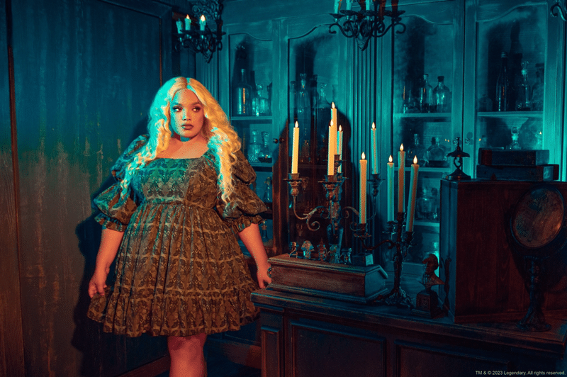 Crimson Peak Allerdale Moth Wallpaper Midi Dress in Olive Crepe Georgette with crinoline and full lining. XS-4X: