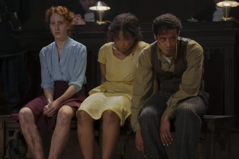 Jacob Anderson as Louis De Point Du Lac, Delainey Hayles as Claudia and Roxane Duran as Madeleine- Interview with the Vampire _ Season 2, Episode 7 - Photo Credit: Larry Horricks/AMC