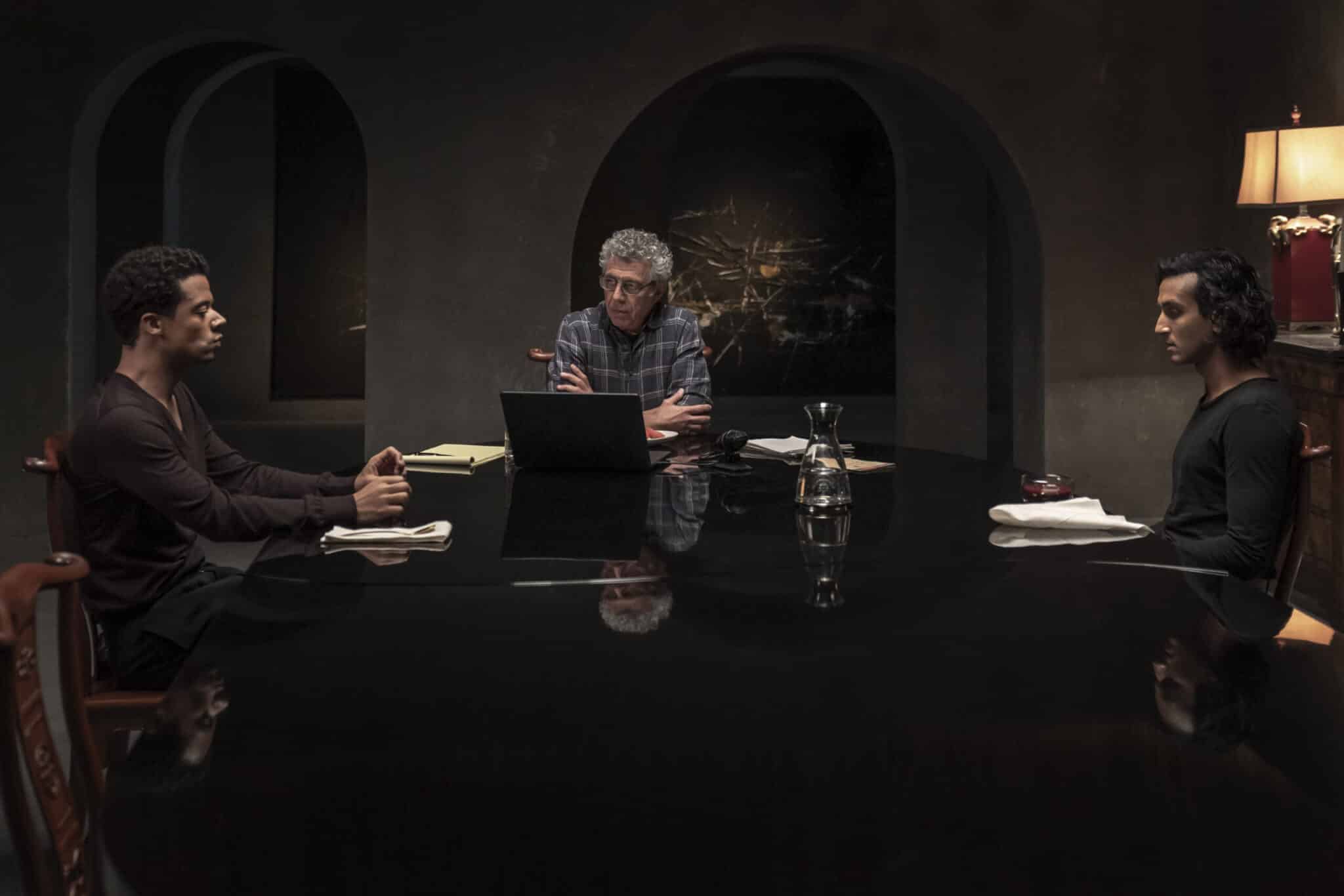 Jacob Anderson as Louis De Point Du Lac, Assad Zaman as Armand, Eric Bogosian as Daniel Molloy - Interview with the Vampire _ Season 2, Episode 7 - Photo Credit: Larry Horricks/AMC