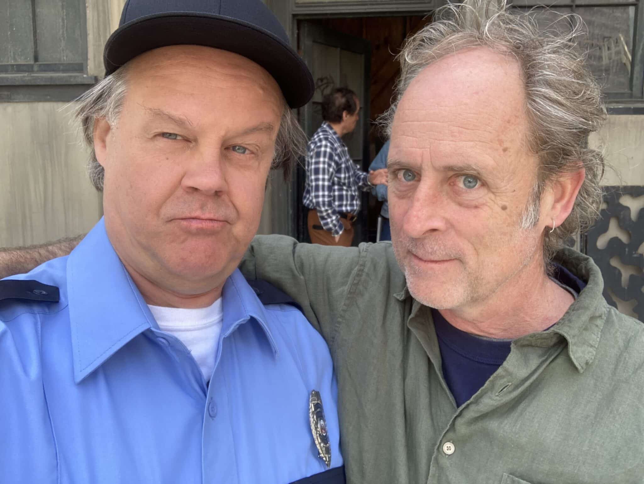 Larry Fessenden with Cinematographer Eliot Rockett on the set of MAXXXINE