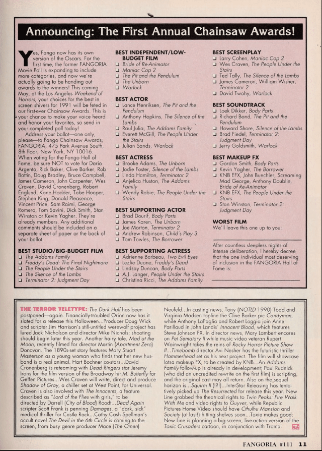 first FANGORIA Chainsaw Awards Ballot
