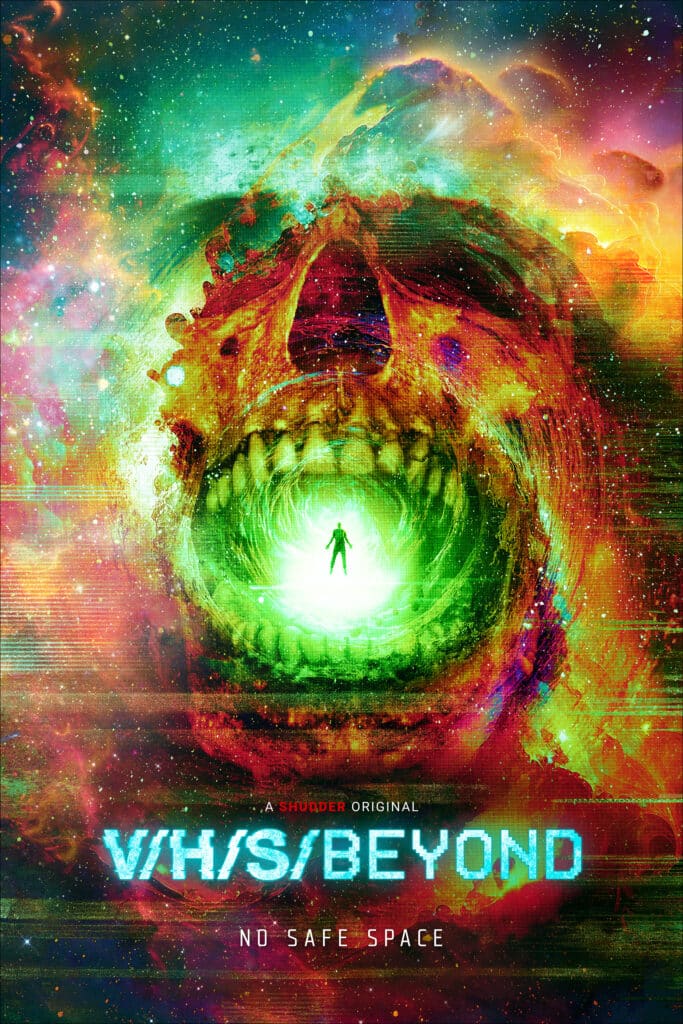 V/H/S/Beyond poster featuring a multicolored galaxy and a skull with an open mouth
