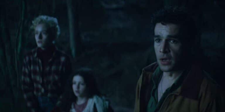 Julia Garner, Matilda Firth and Christopher Abbott in THE WOLF MAN