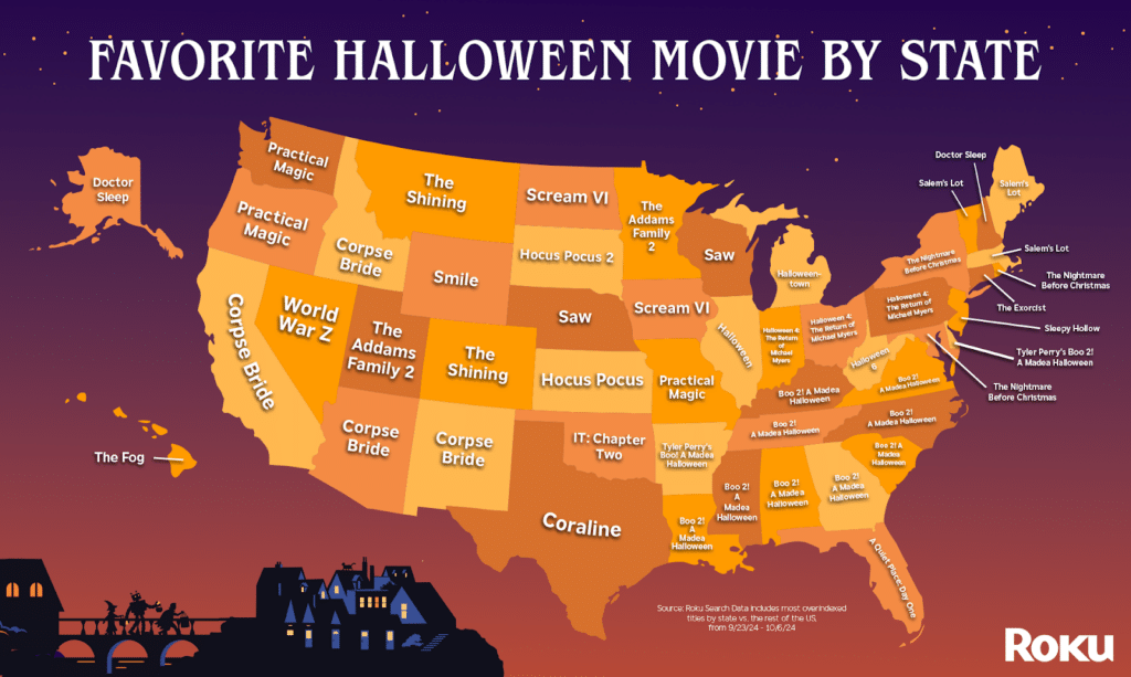 Top Halloween Movies in the U.S. by State 2024 - Roku 
