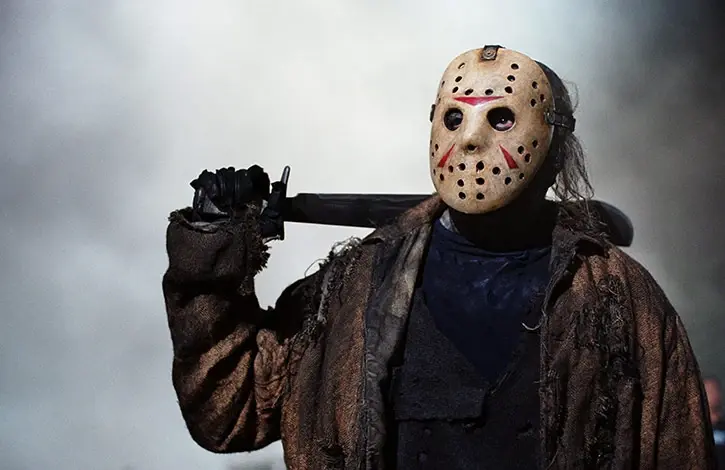 Jason Voorhees with his machete over his shoulder in Freddy vs. Jason. 