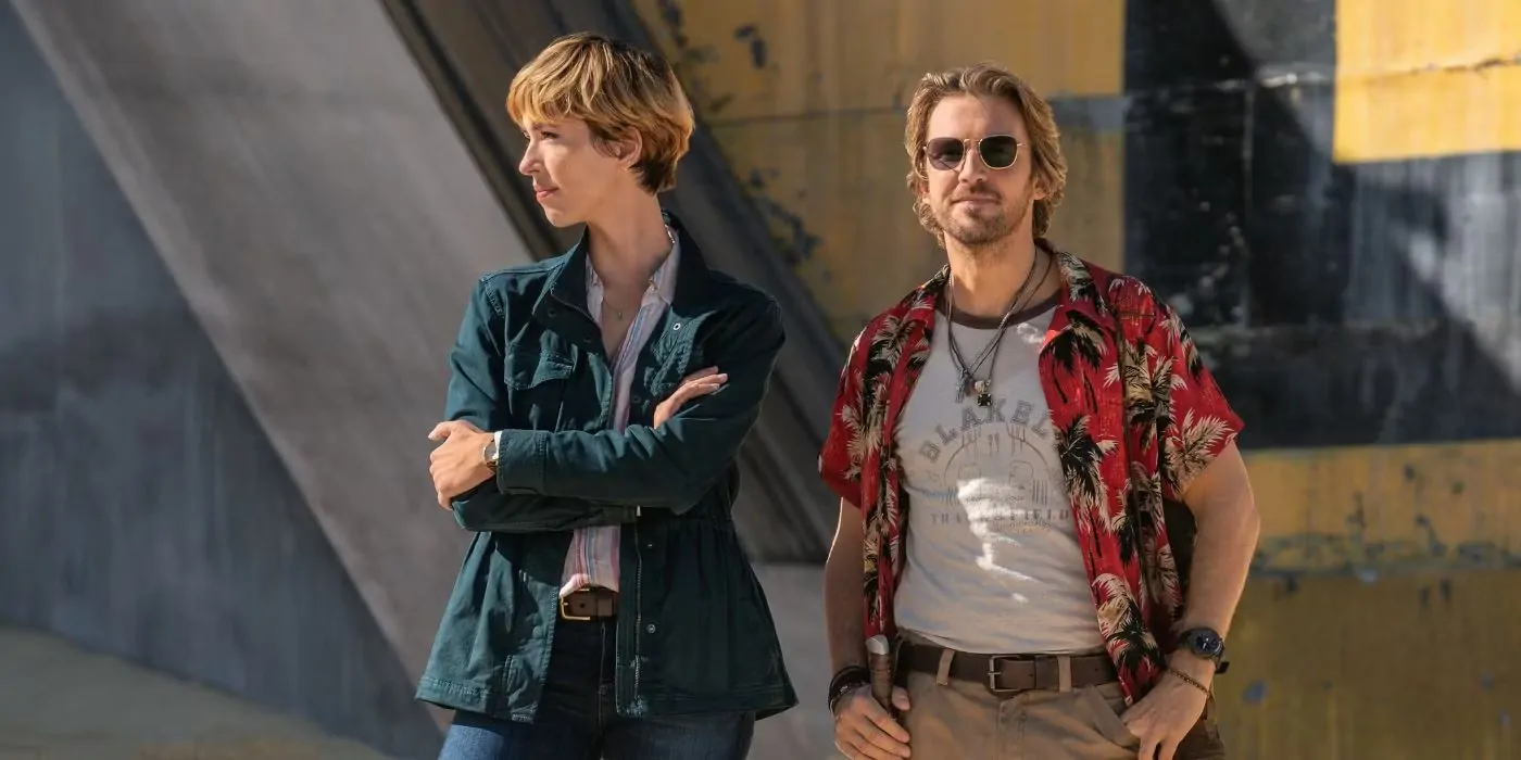 dan stevens and rebecca hall in godzilla x kong