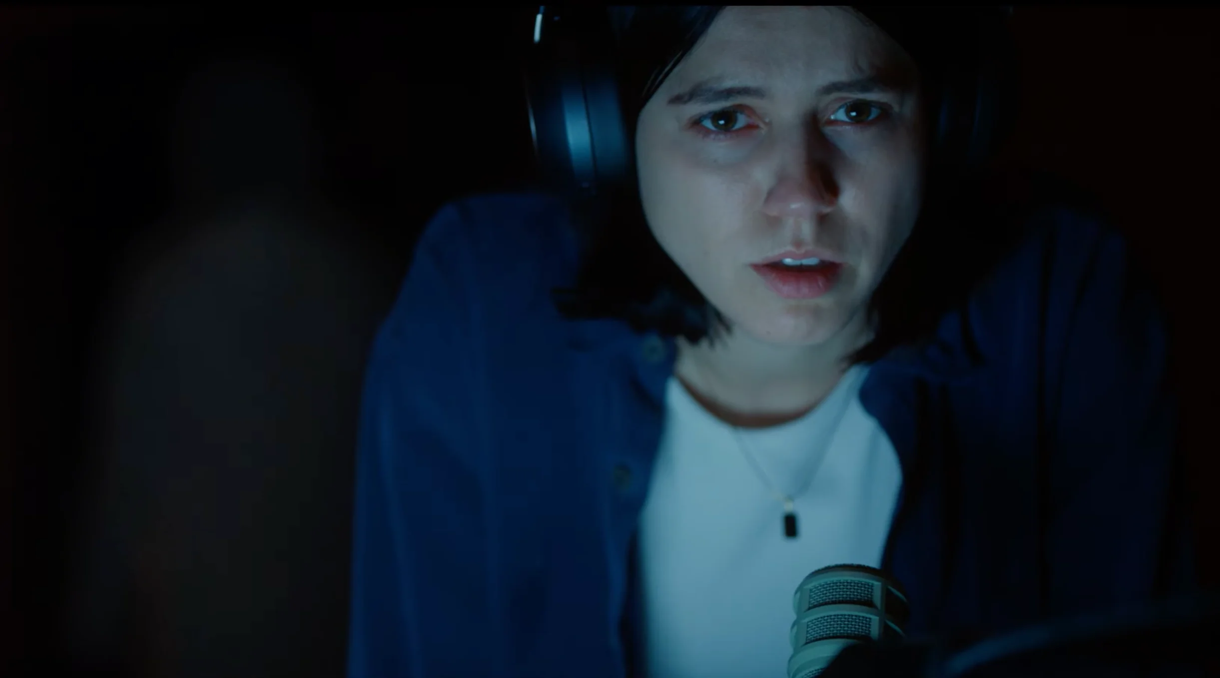 Don't turn around - Nina Kiri as Evy in Ian Tuason's UNDERTONE (Credit: A24)