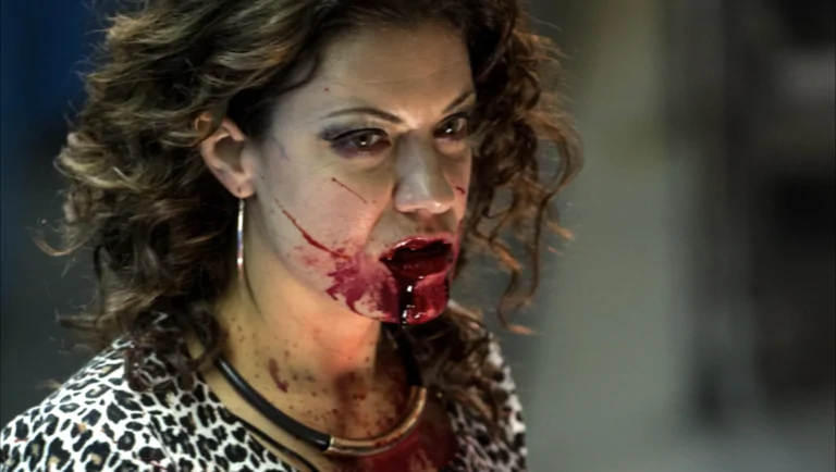 The Case Study of Walter Briggs star Shepis in her previous collaboration with Altieri, THE NIGHT WATCHMEN (Credit: Tube)